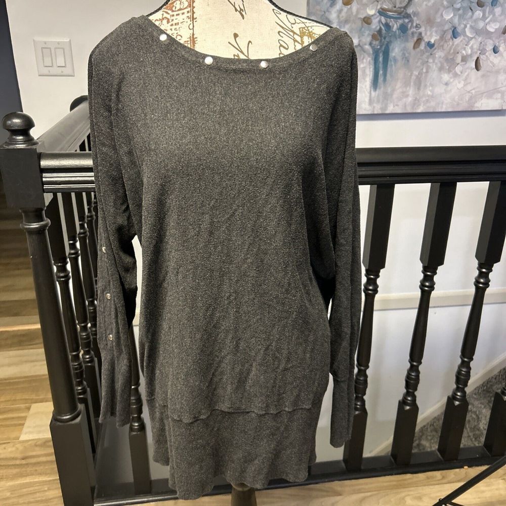 Zoe Womens Top Sweater Shirt Sz Lg Knit Gray